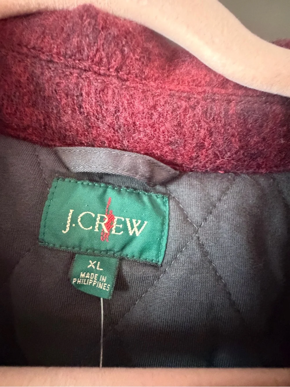 J.CREW Men's XL Burgundy Plaid Shacket Jacket Button Front Lined Pockets